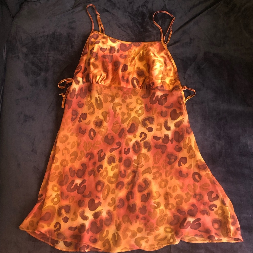 Gilligan O’Malley cheetah slip dress silk top and chiffon sheer bottom